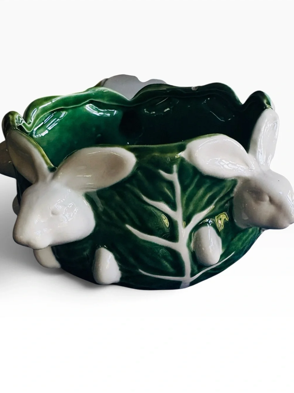 Vintage Maxcera Cabbages Bunny Planter | Green Ceramic Rabbit Cachepot